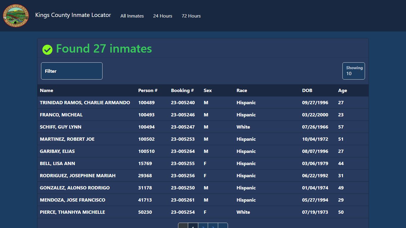 Inmates Booked in the Last 72 Hours